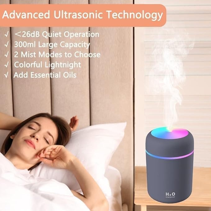 DEEP Humidifier Aroma Diffuser for Home, H2O Cool Mist Humidifier for Room Moisture (300ML) Essential Oil Diffuser Small Humidifiers with 2 Mist Modes and Auto Shut Off for Bedroom Home, Office, Car