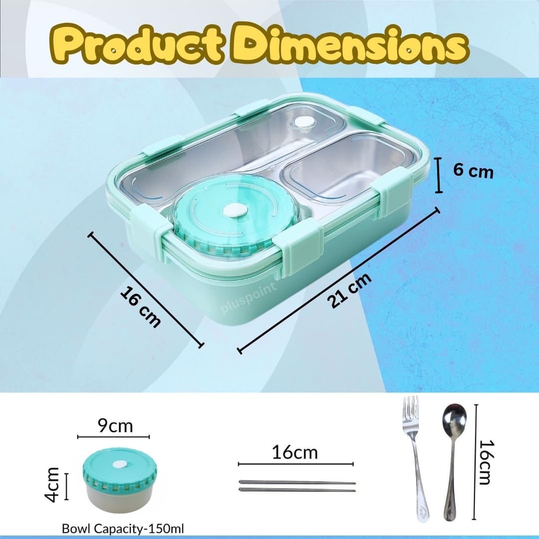 PLUSPOINT Bento Lunch Box Insulated Air Tight Portable Lunch Box with Utensils, Stainless Steel Lunch Box with Containers, Leak Proof Bento Box for Kids, Adults, Men Women (Pink)