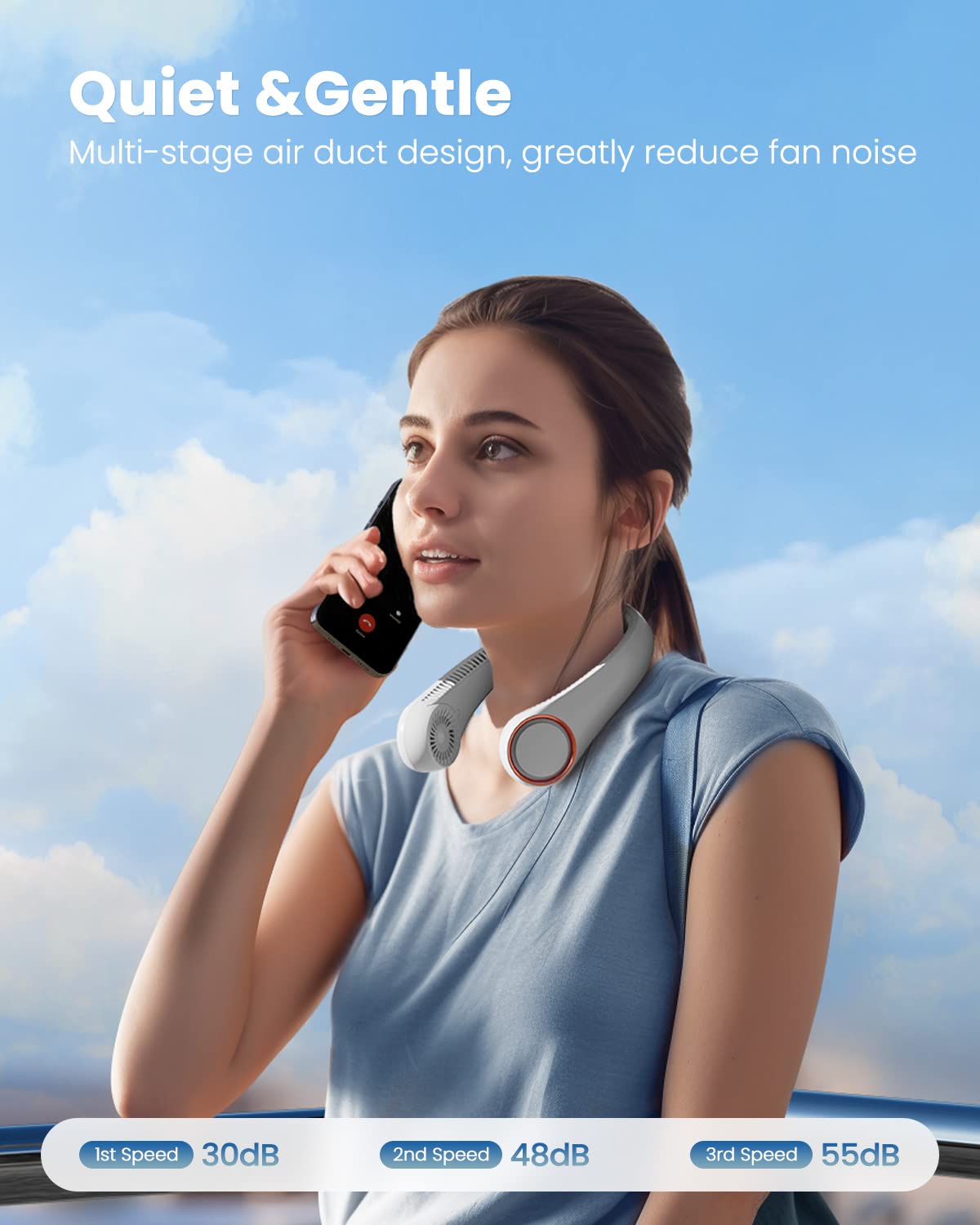 Gaiatop Portable Neck Fan, Hands-Free Bladeless Rechargeable USB Fan with 3 Speeds