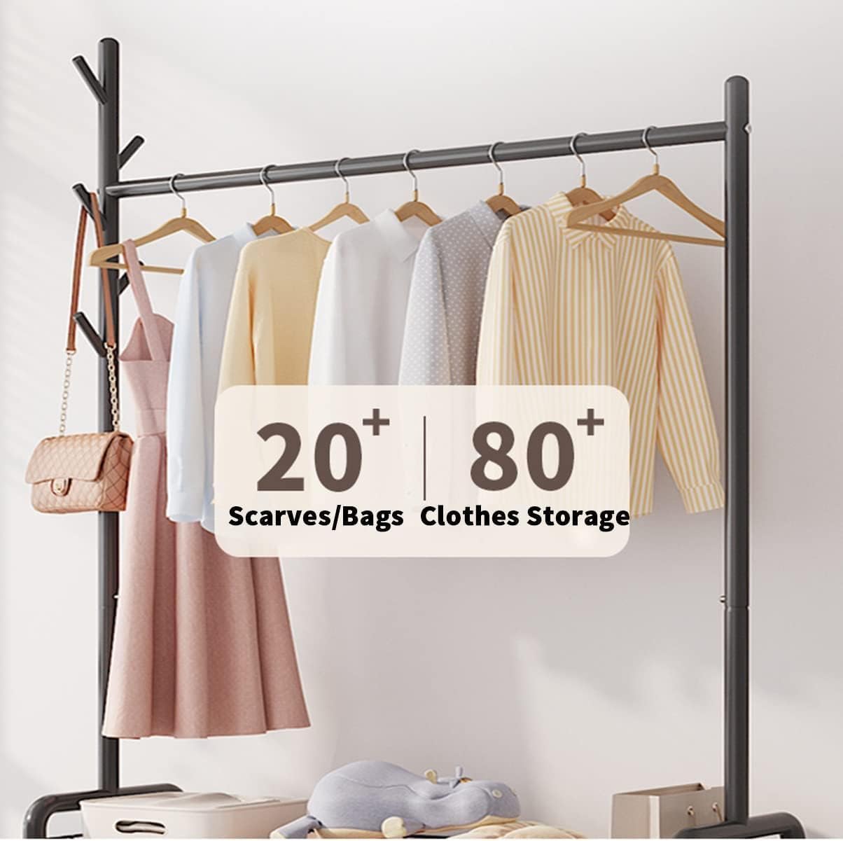 Lukzer MGR-002 2-Bottom Cloth Stand & Garment Rack – Metal Clothes Organizer with Wheels | Space-Saving Storage for Bedroom, Bathroom & Office | Single Rod & Mesh Design (173 x 90 x 34 cm, White)