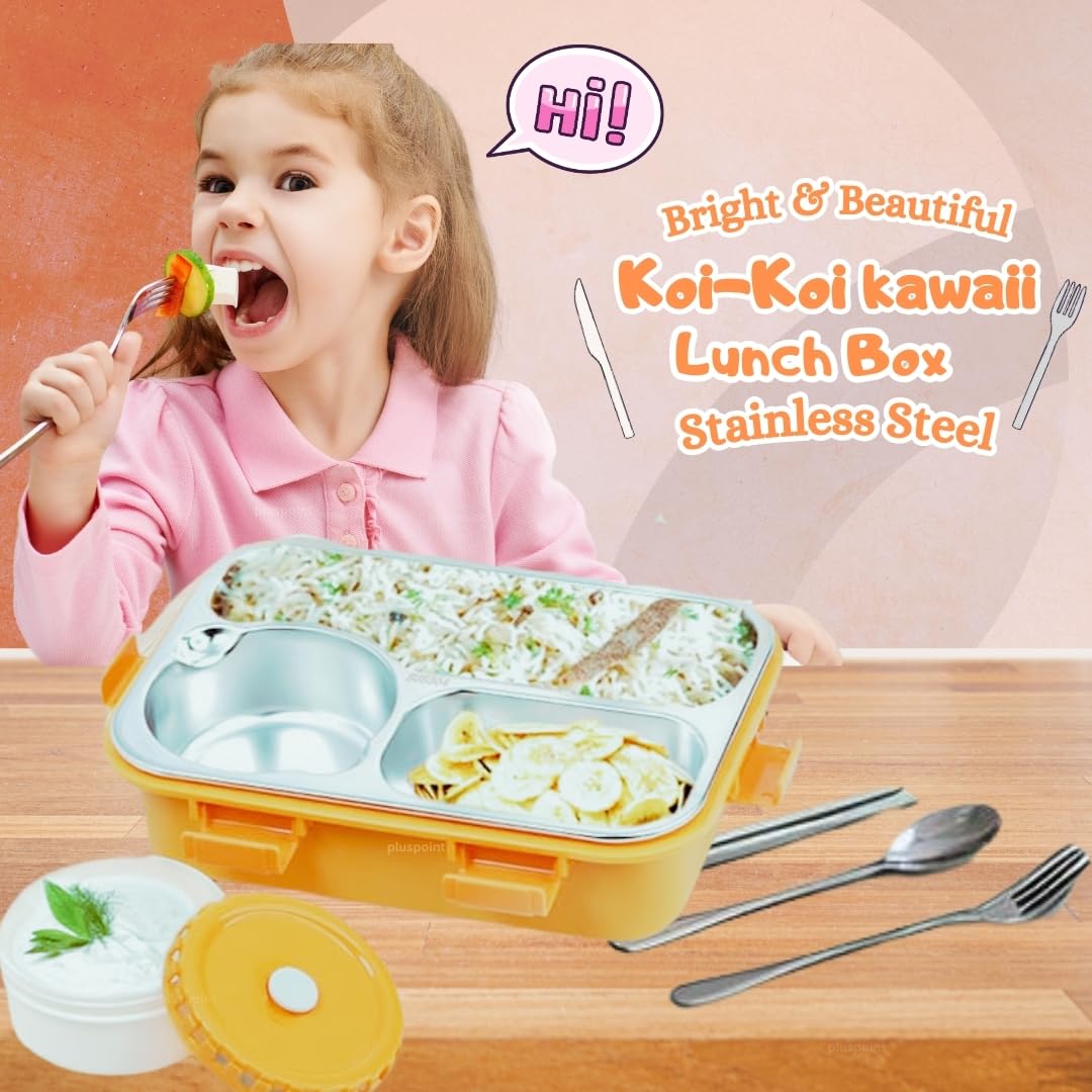 PLUSPOINT Bento Lunch Box Insulated Air Tight Portable Lunch Box with Utensils, Stainless Steel Lunch Box with Containers, Leak Proof Bento Box for Kids, Adults, Men Women (Pink)