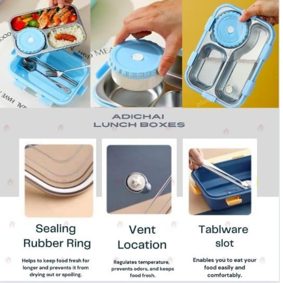 PLUSPOINT Bento Lunch Box Insulated Air Tight Portable Lunch Box with Utensils, Stainless Steel Lunch Box with Containers, Leak Proof Bento Box for Kids, Adults, Men Women (Pink)