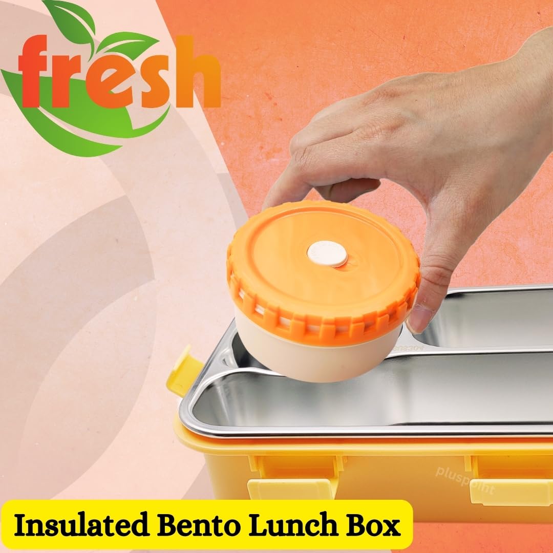 PLUSPOINT Bento Lunch Box Insulated Air Tight Portable Lunch Box with Utensils, Stainless Steel Lunch Box with Containers, Leak Proof Bento Box for Kids, Adults, Men Women (Pink)