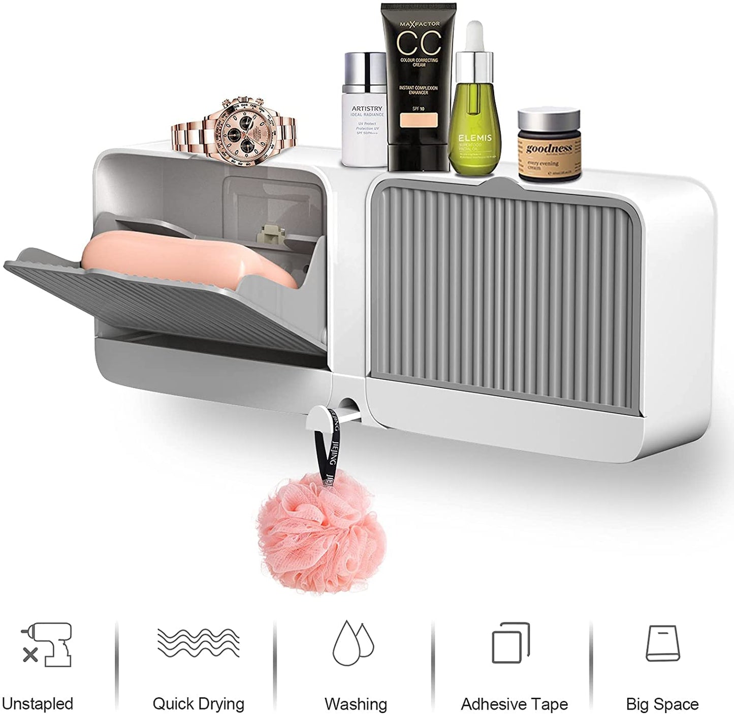 DIKRUTI Double Bar Soap Dish with Drainage Box, Premium Plastic Soap Holder, Soap Saver for Shower, Easy Cleaning, Dry,Extend Soap Life,No Drilling Soap Box are Simple, Beautiful and Practical(1 Pcs)