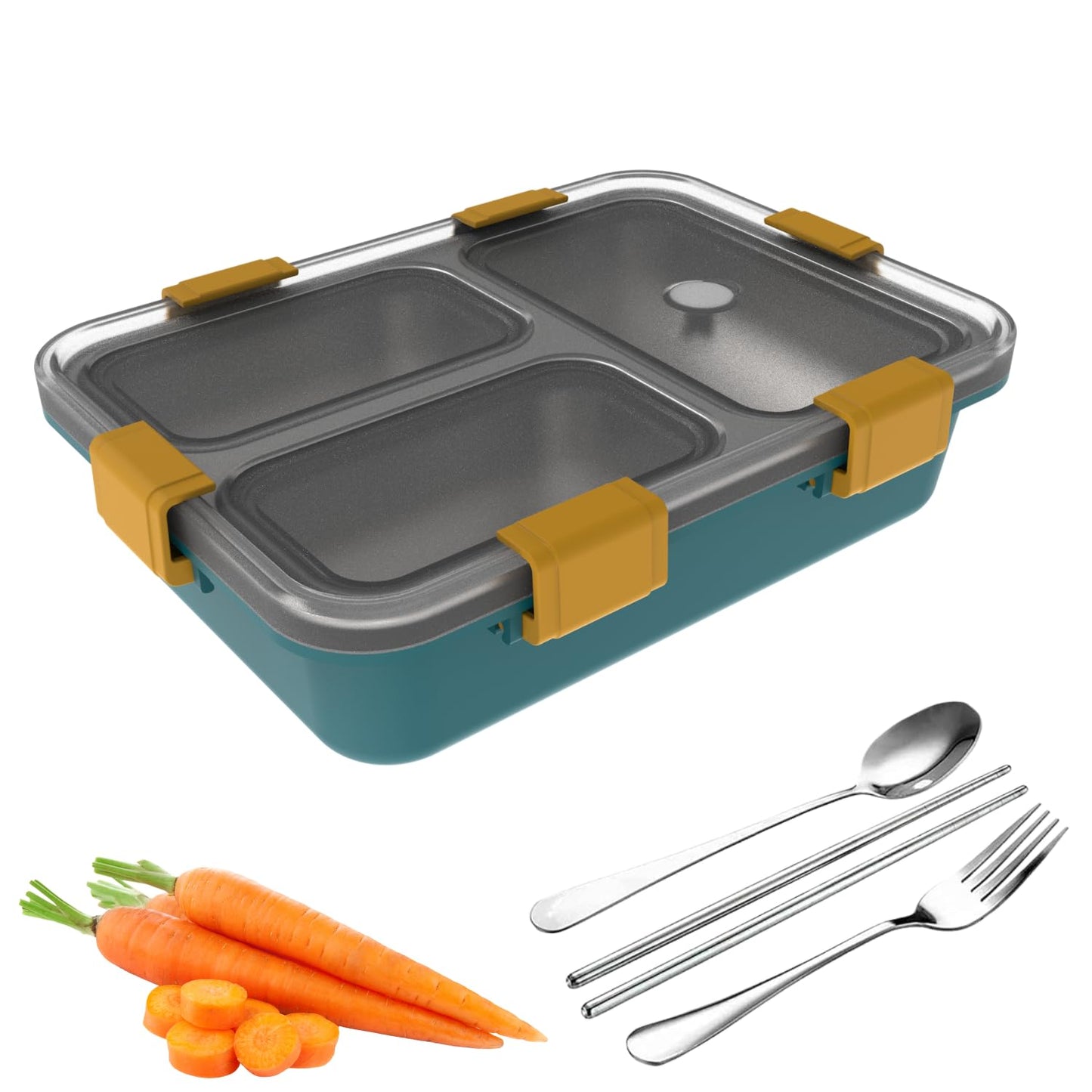 BUHON Lunch Box for Adults - Lunch Box for Kids - with Spoon,Fork & Chopsticks - Stainless Steel Lunch Box with 3 Compartment - Durable Perfect Size for On-The-Go Meal, BPA-Free 800 ml (Pink)