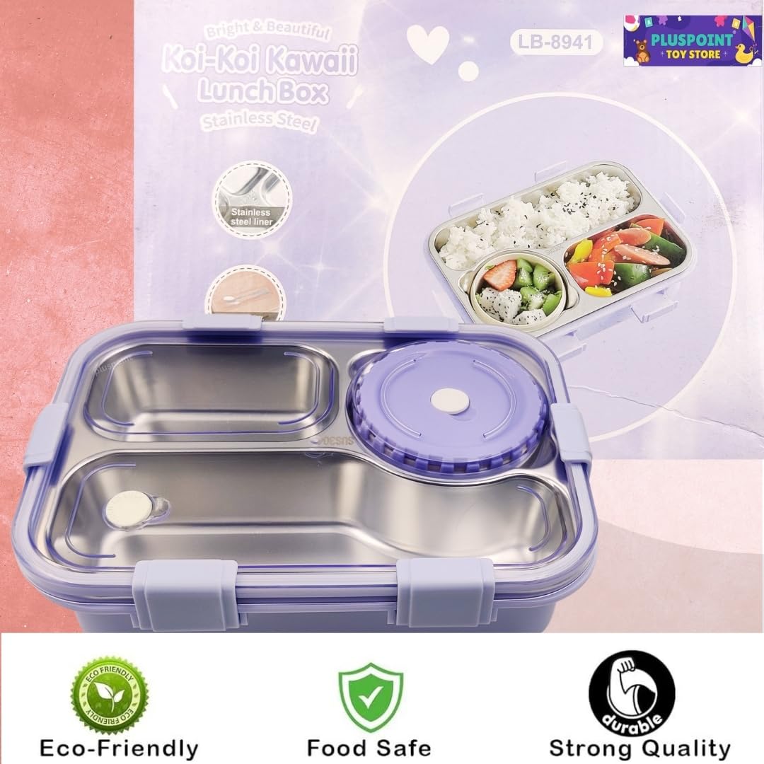 PLUSPOINT Bento Lunch Box Insulated Air Tight Portable Lunch Box with Utensils, Stainless Steel Lunch Box with Containers, Leak Proof Bento Box for Kids, Adults, Men Women (Pink)