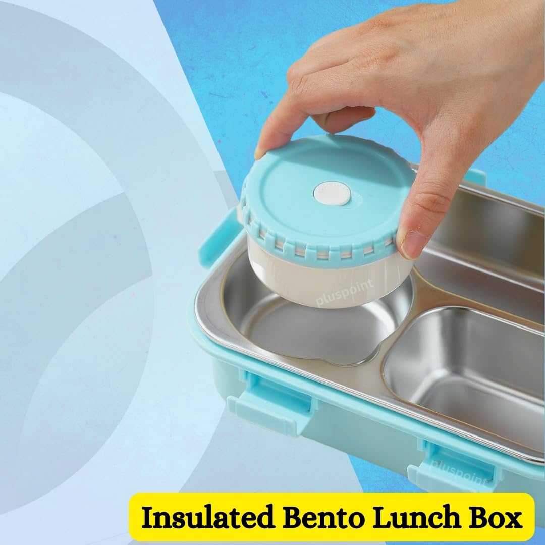 PLUSPOINT Bento Lunch Box Insulated Air Tight Portable Lunch Box with Utensils, Stainless Steel Lunch Box with Containers, Leak Proof Bento Box for Kids, Adults, Men Women (Pink)