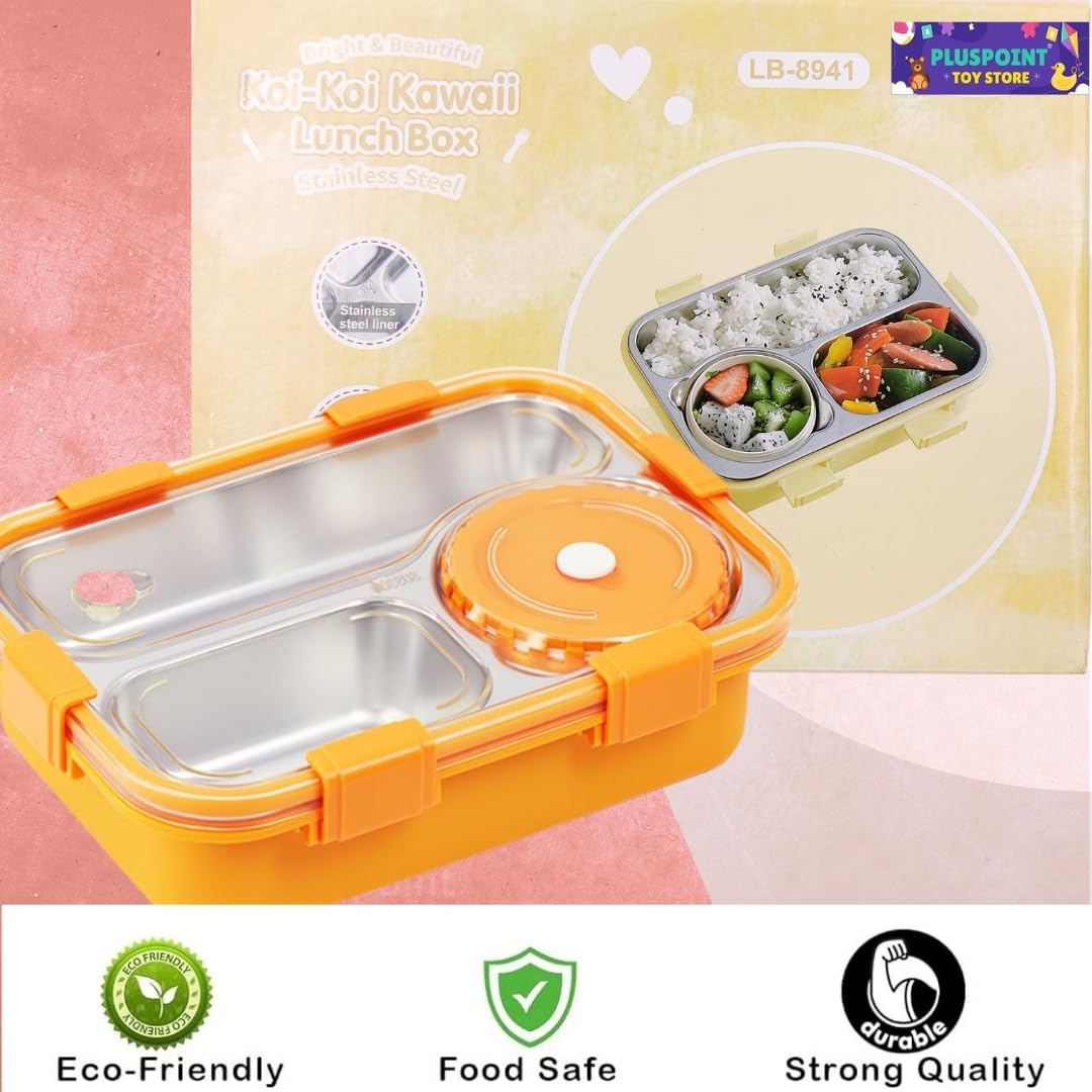 PLUSPOINT Bento Lunch Box Insulated Air Tight Portable Lunch Box with Utensils, Stainless Steel Lunch Box with Containers, Leak Proof Bento Box for Kids, Adults, Men Women (Pink)