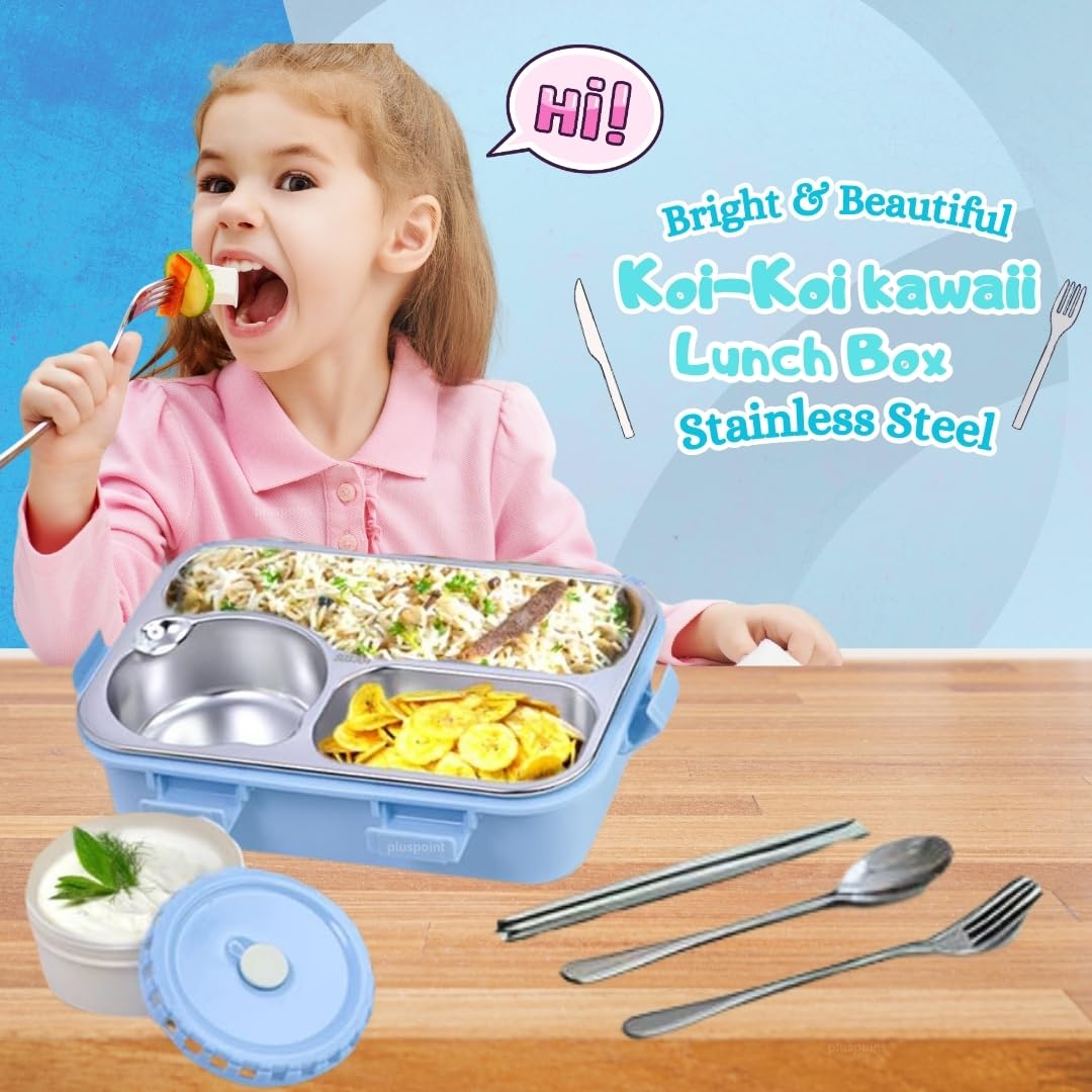 PLUSPOINT Bento Lunch Box Insulated Air Tight Portable Lunch Box with Utensils, Stainless Steel Lunch Box with Containers, Leak Proof Bento Box for Kids, Adults, Men Women (Pink)