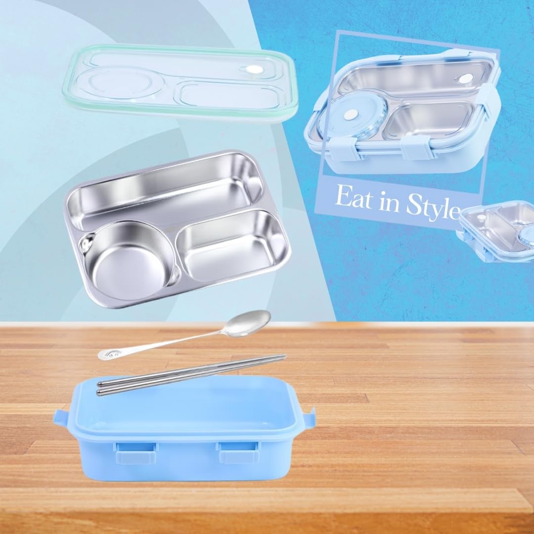 PLUSPOINT Bento Lunch Box Insulated Air Tight Portable Lunch Box with Utensils, Stainless Steel Lunch Box with Containers, Leak Proof Bento Box for Kids, Adults, Men Women (Pink)