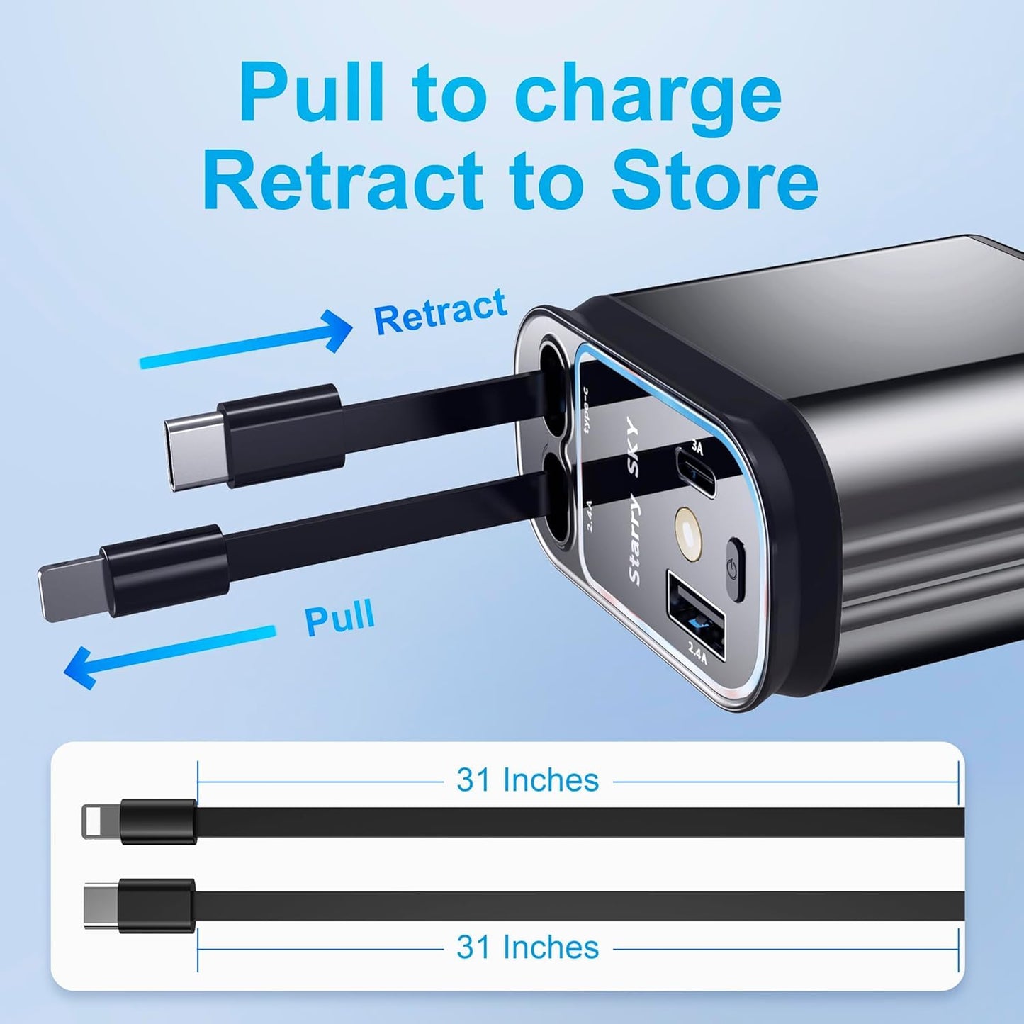AILKIN 120W 4 in 1 RetractableSuper Fast Charge Car Charger