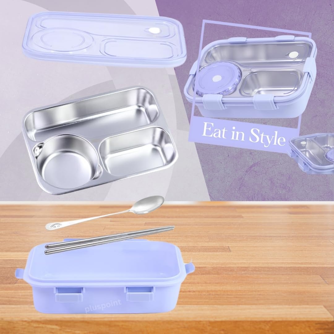 PLUSPOINT Bento Lunch Box Insulated Air Tight Portable Lunch Box with Utensils, Stainless Steel Lunch Box with Containers, Leak Proof Bento Box for Kids, Adults, Men Women (Pink)