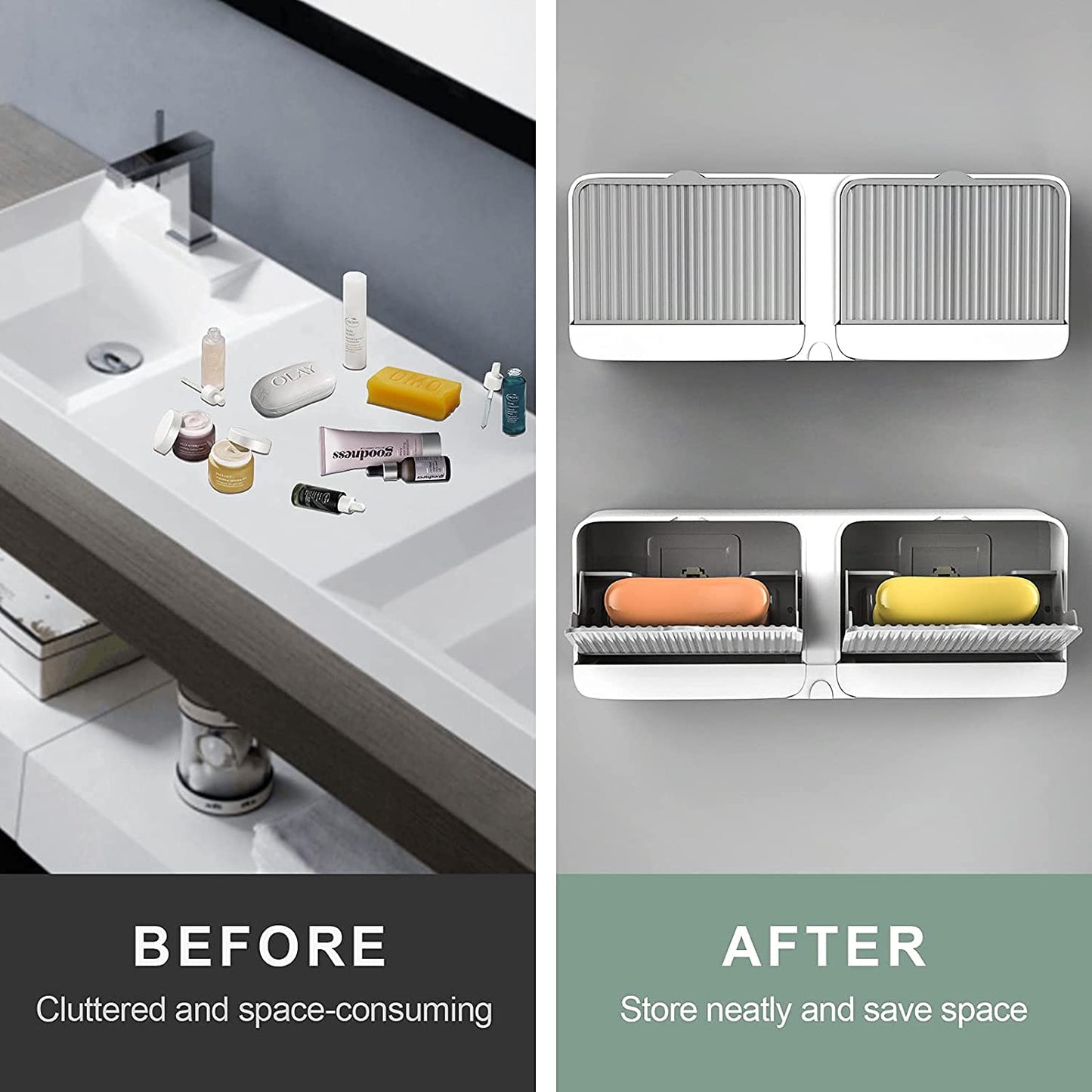 DIKRUTI Double Bar Soap Dish with Drainage Box, Premium Plastic Soap Holder, Soap Saver for Shower, Easy Cleaning, Dry,Extend Soap Life,No Drilling Soap Box are Simple, Beautiful and Practical(1 Pcs)