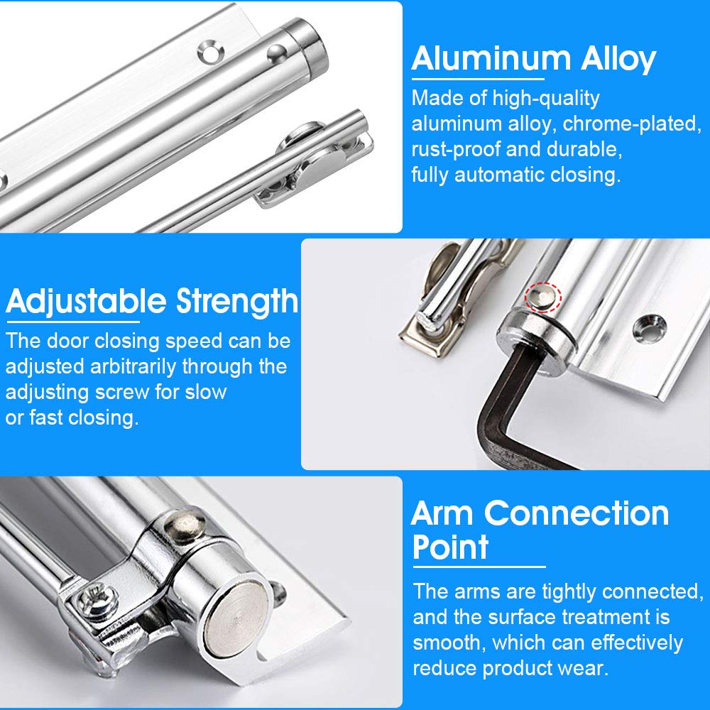 QUCUMER Aluminum Alloy Light Duty Door Closer, Automatic Gate Self-Closing Hinge with Screws for Home, Office, Hotel