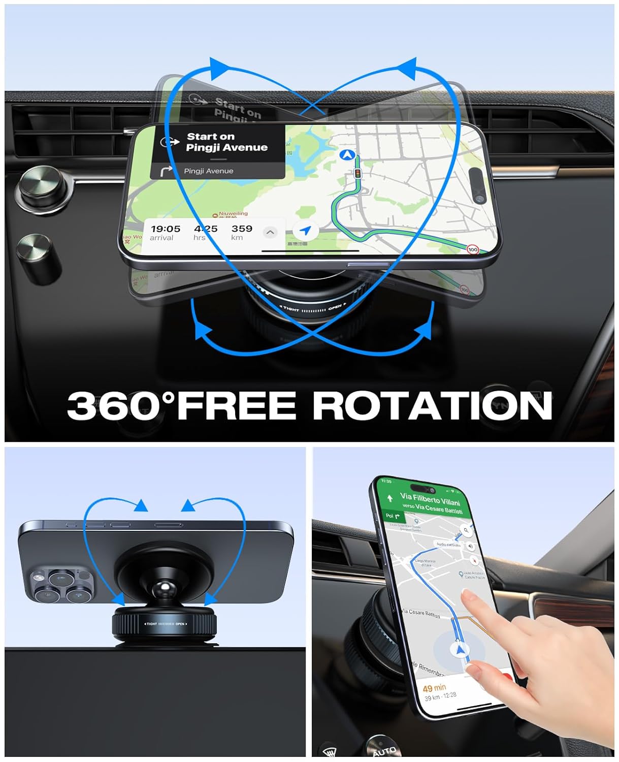 Magnetic Phone Holder for Car, 360°Adjustable Vacuum Suction Mount for Smooth Surface