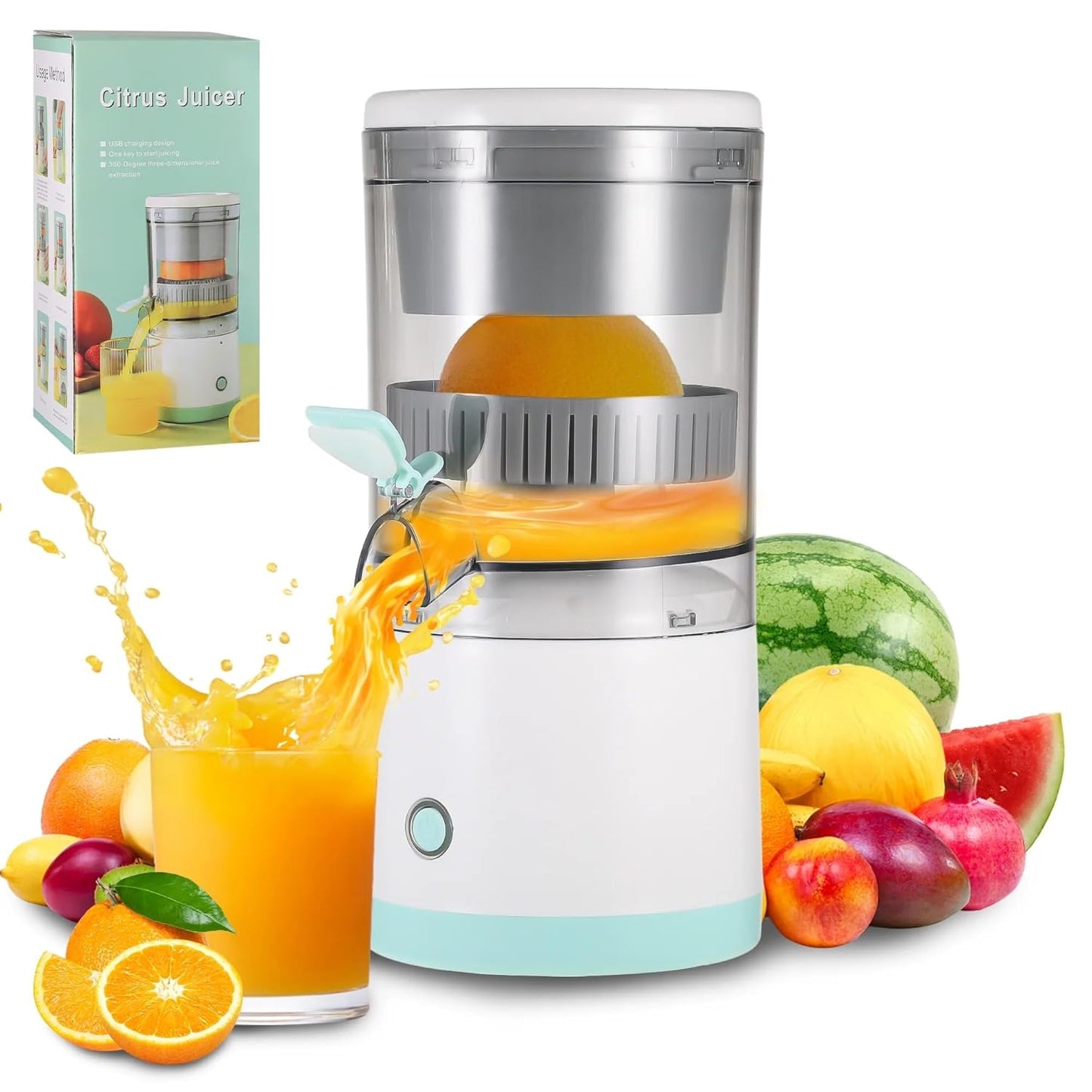 Electric Citrus Juicer โ Wireless Mini Portable Rechargeable Fruit Squeezer | Compact Electric Juicer for Orange, Lemon & Lime Juice | Portable for Travel & Home Use (Multicolour)