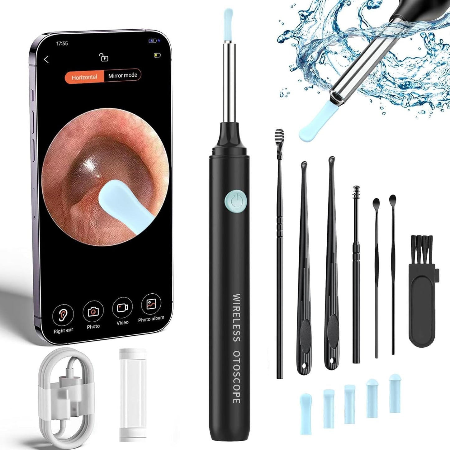Ear Wax Removal Kit, 8MP Ear Camera with 6 LED Lights, WiFi Ear Wax Remover Otoscope with Ear Pick Set