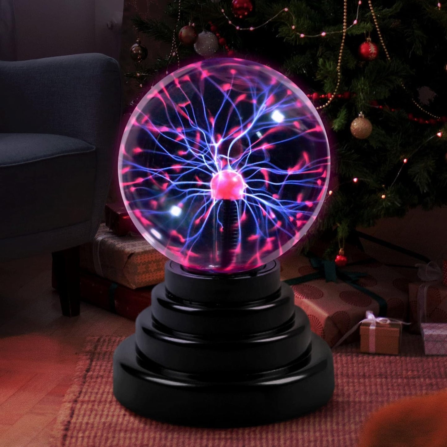 PUJI Plasma Globe Lamp - Touch and Sound Sensitive Lightning, Electric Ball Interactive Novelty Toy, Bedroom & Desktop Home Décor, Tesla Coil Light Orb