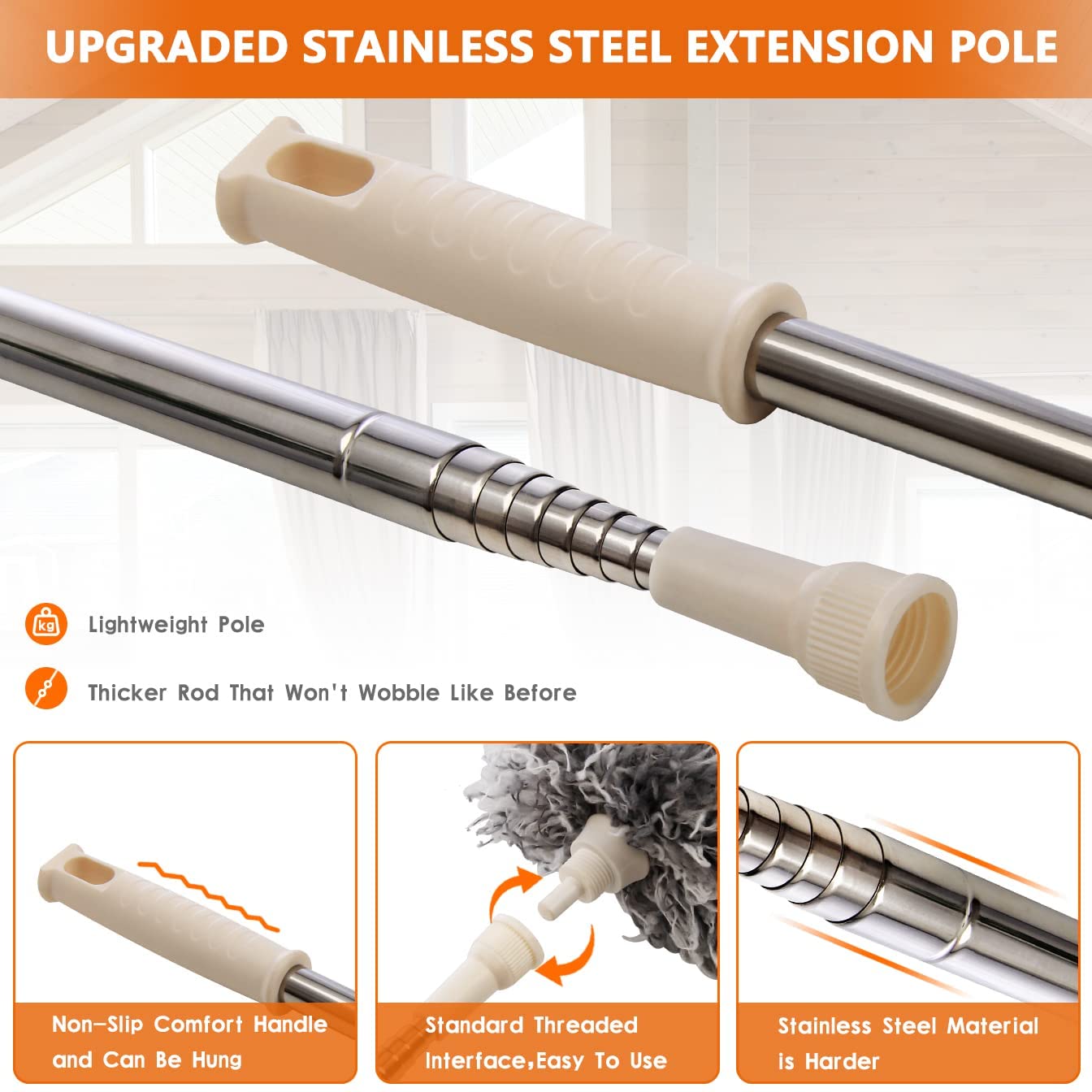 Trendhouse Fan Cleaner Brush with Long Rod Bendable extendable Duster for Home Cleaning, 100 inch Long Handle Microfiber Fan Cleaning mop for high Ceiling Cobweb, Wall Cleaning Brush for dust Cleaner