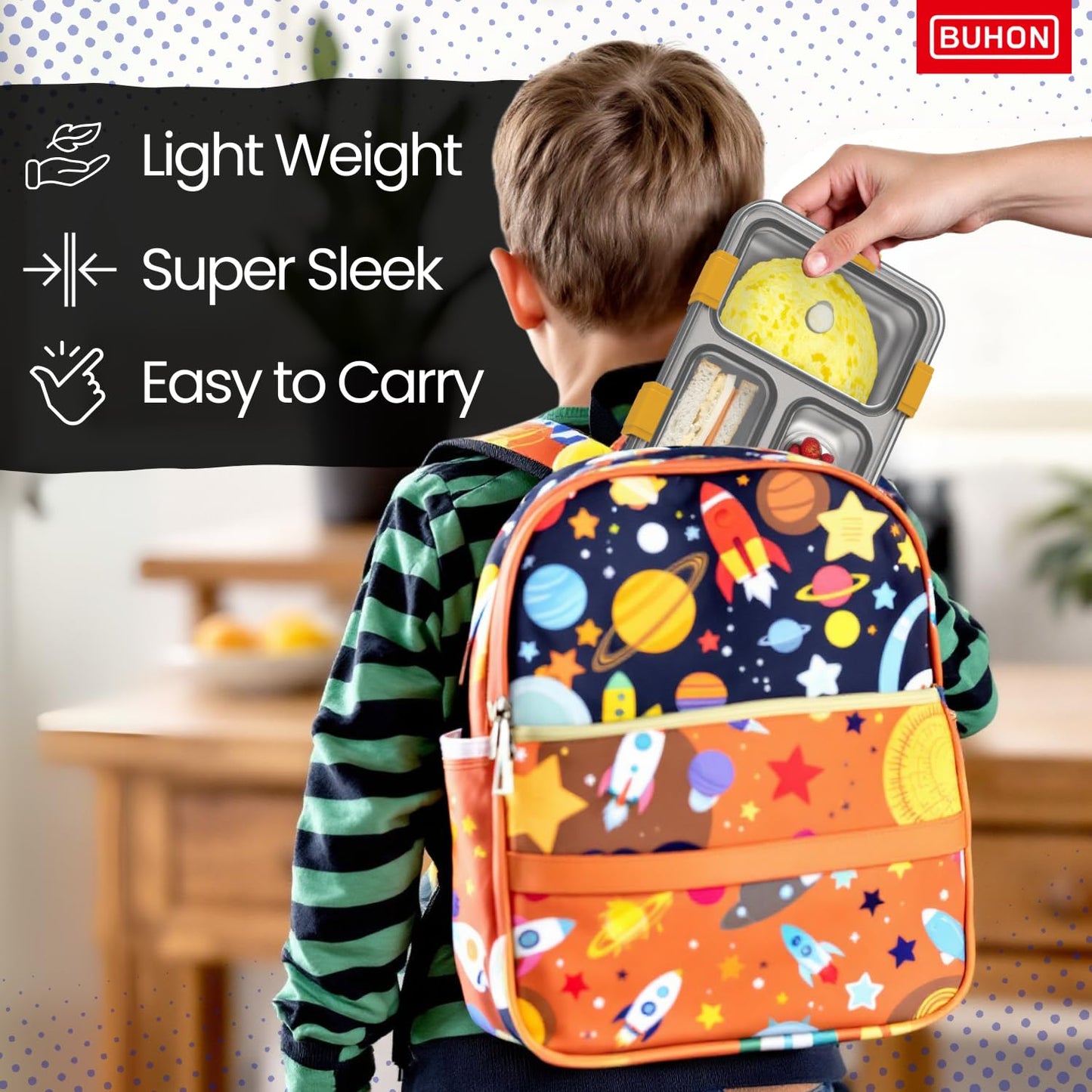 BUHON Lunch Box for Adults - Lunch Box for Kids - with Spoon,Fork & Chopsticks - Stainless Steel Lunch Box with 3 Compartment - Durable Perfect Size for On-The-Go Meal, BPA-Free 800 ml (Pink)