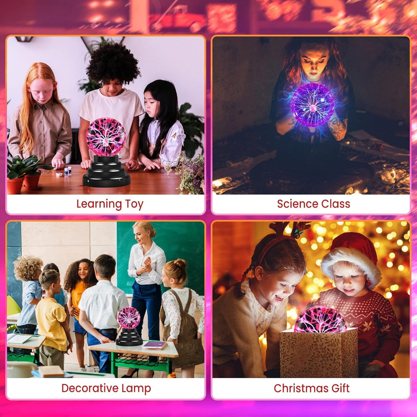 PUJI Plasma Globe Lamp - Touch and Sound Sensitive Lightning, Electric Ball Interactive Novelty Toy, Bedroom & Desktop Home Décor, Tesla Coil Light Orb