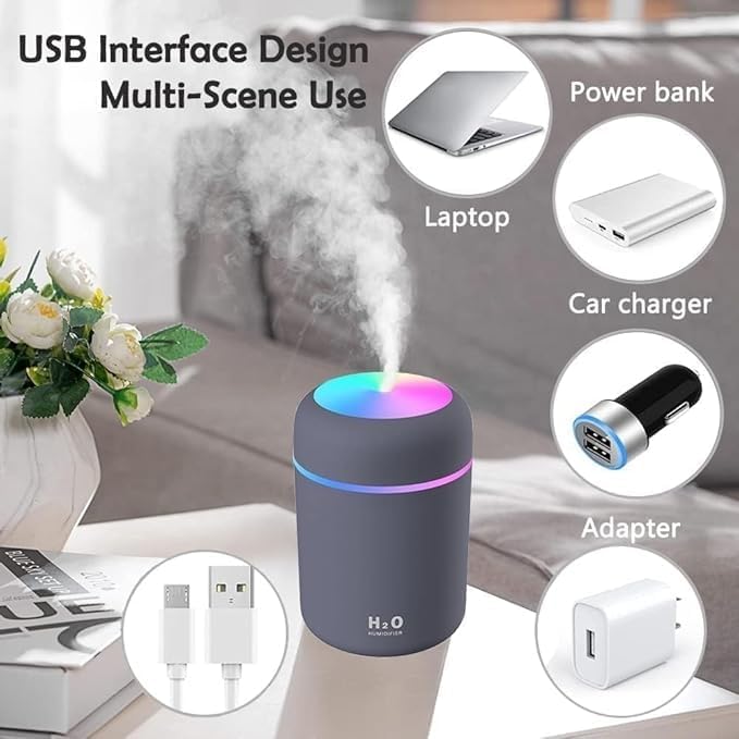 DEEP Humidifier Aroma Diffuser for Home, H2O Cool Mist Humidifier for Room Moisture (300ML) Essential Oil Diffuser Small Humidifiers with 2 Mist Modes and Auto Shut Off for Bedroom Home, Office, Car