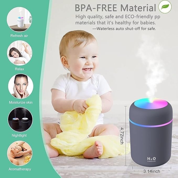DEEP Humidifier Aroma Diffuser for Home, H2O Cool Mist Humidifier for Room Moisture (300ML) Essential Oil Diffuser Small Humidifiers with 2 Mist Modes and Auto Shut Off for Bedroom Home, Office, Car