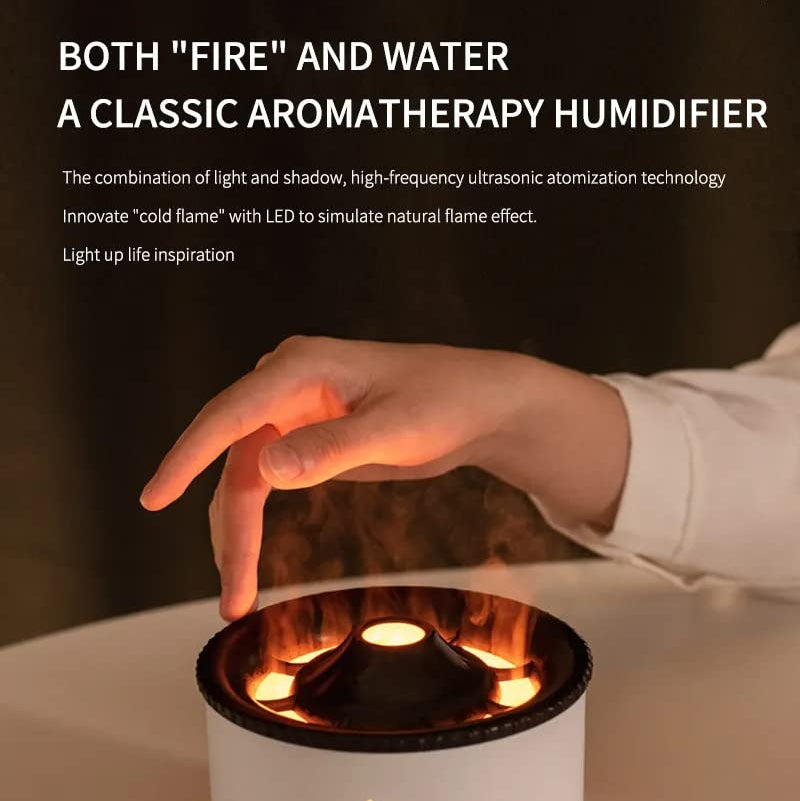 Aromatherapy Air Humidifier for Home, Office, Spa, Ultrasonic Essential Oil Diffuser with Flame & Volcano Effect
