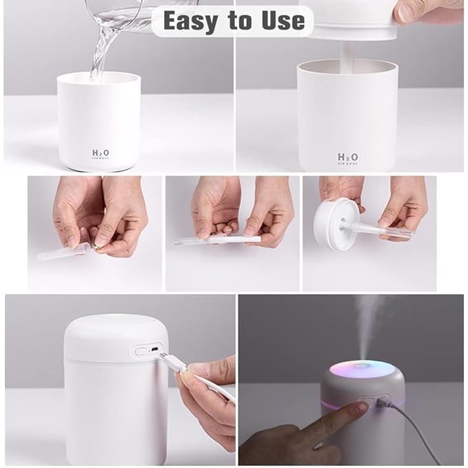 DEEP Humidifier Aroma Diffuser for Home, H2O Cool Mist Humidifier for Room Moisture (300ML) Essential Oil Diffuser Small Humidifiers with 2 Mist Modes and Auto Shut Off for Bedroom Home, Office, Car