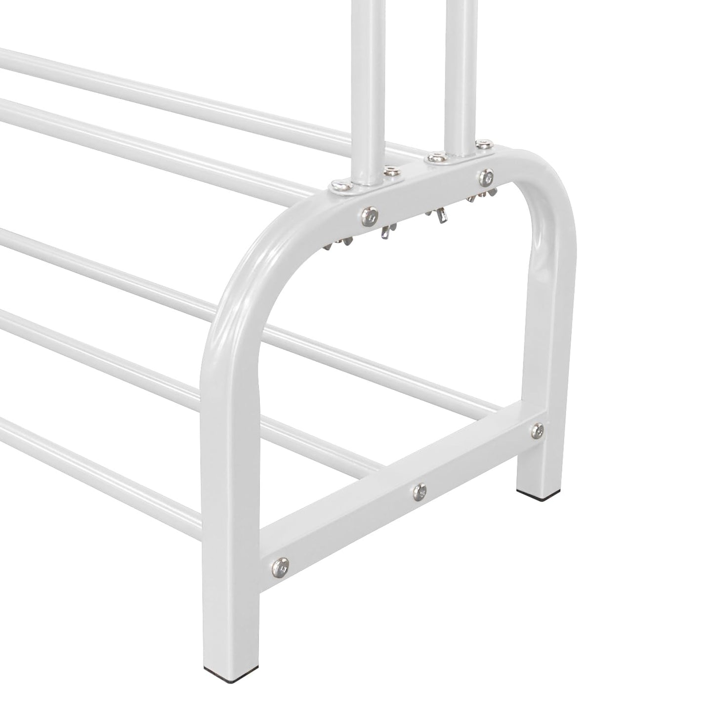 Lukzer Single Pole Coat Hanger Stand with Bottom Shelves–Heavy-Duty Metal Garment Rack, 4 Hooks for Clothes,Bags,Shoe–Freestanding Organizer for Bedroom, Entryway & more(White, 40x110x148cm/MGS-001)