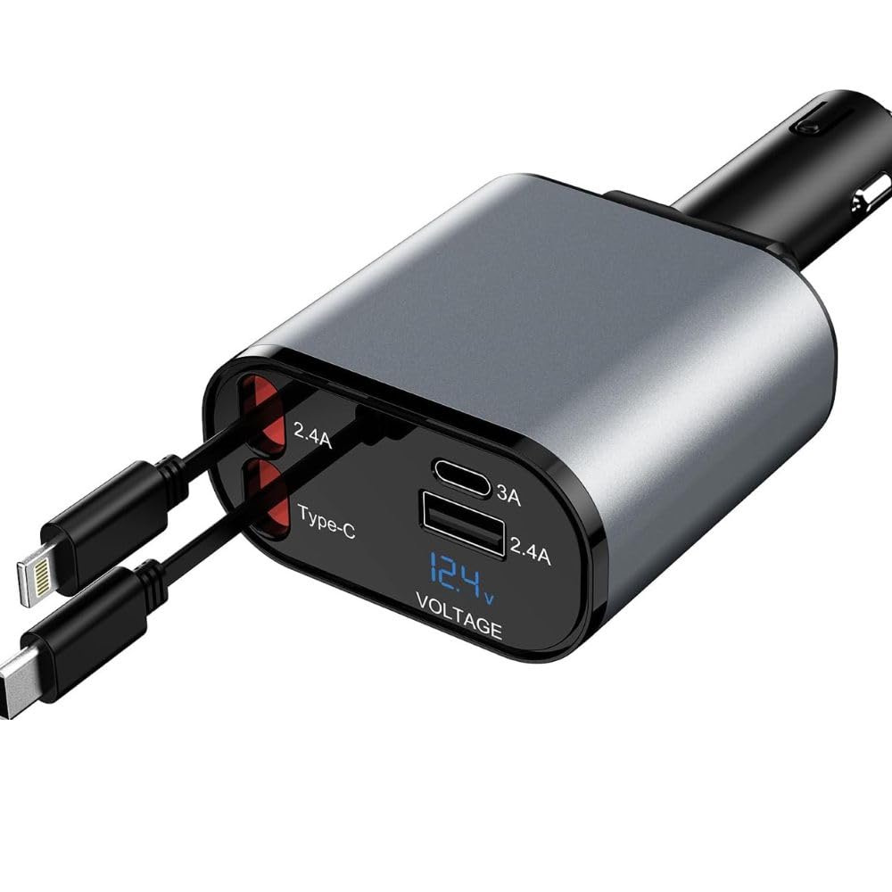 AILKIN 120W 4 in 1 RetractableSuper Fast Charge Car Charger
