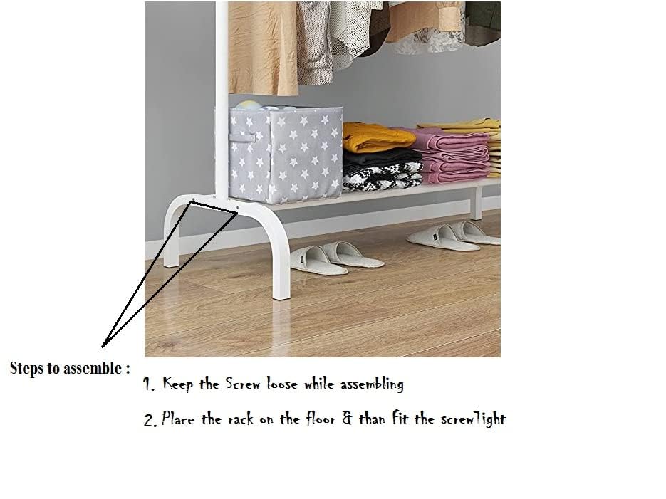 Lukzer Single Pole Coat Hanger Stand with Bottom Shelves–Heavy-Duty Metal Garment Rack, 4 Hooks for Clothes,Bags,Shoe–Freestanding Organizer for Bedroom, Entryway & more(White, 40x110x148cm/MGS-001)