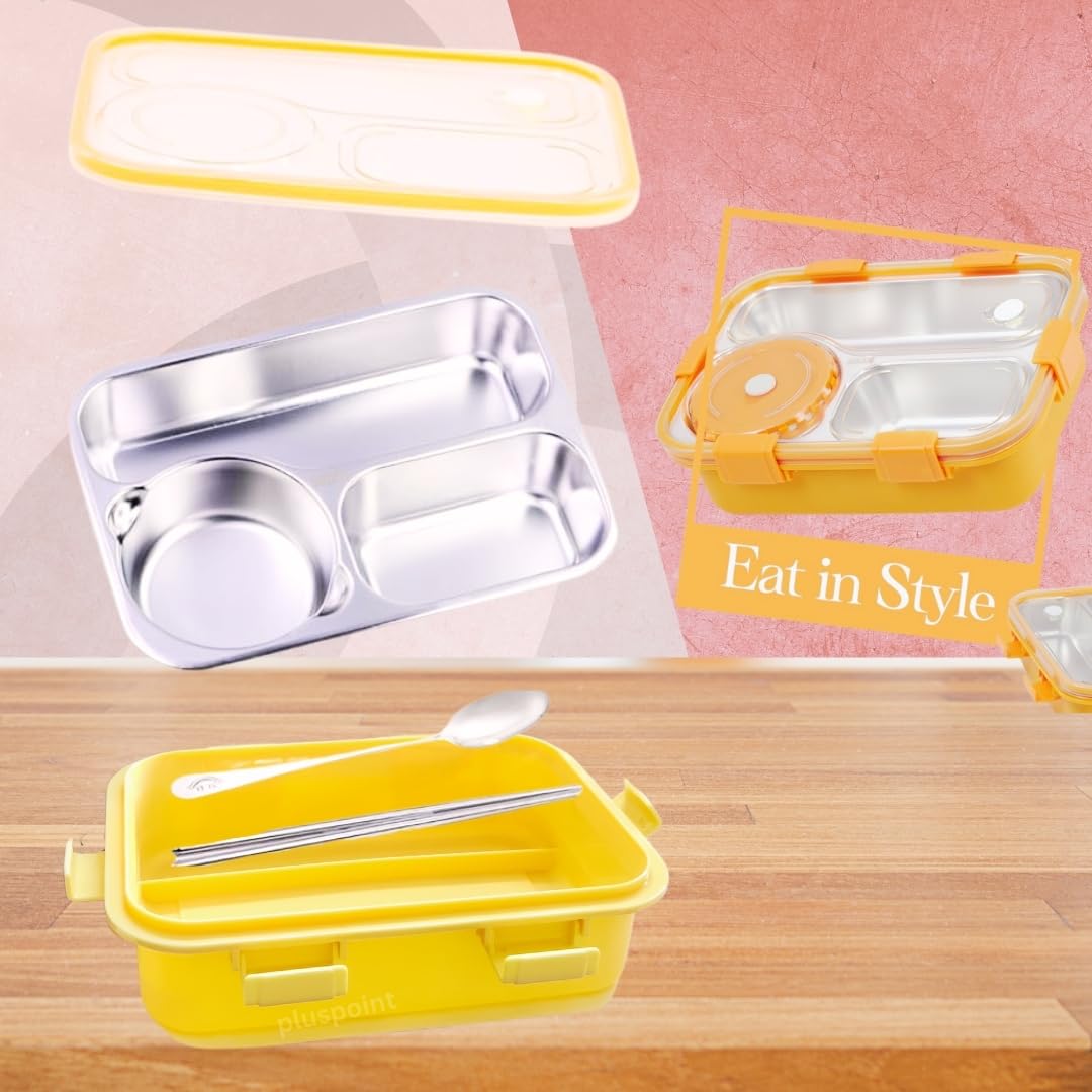 PLUSPOINT Bento Lunch Box Insulated Air Tight Portable Lunch Box with Utensils, Stainless Steel Lunch Box with Containers, Leak Proof Bento Box for Kids, Adults, Men Women (Pink)