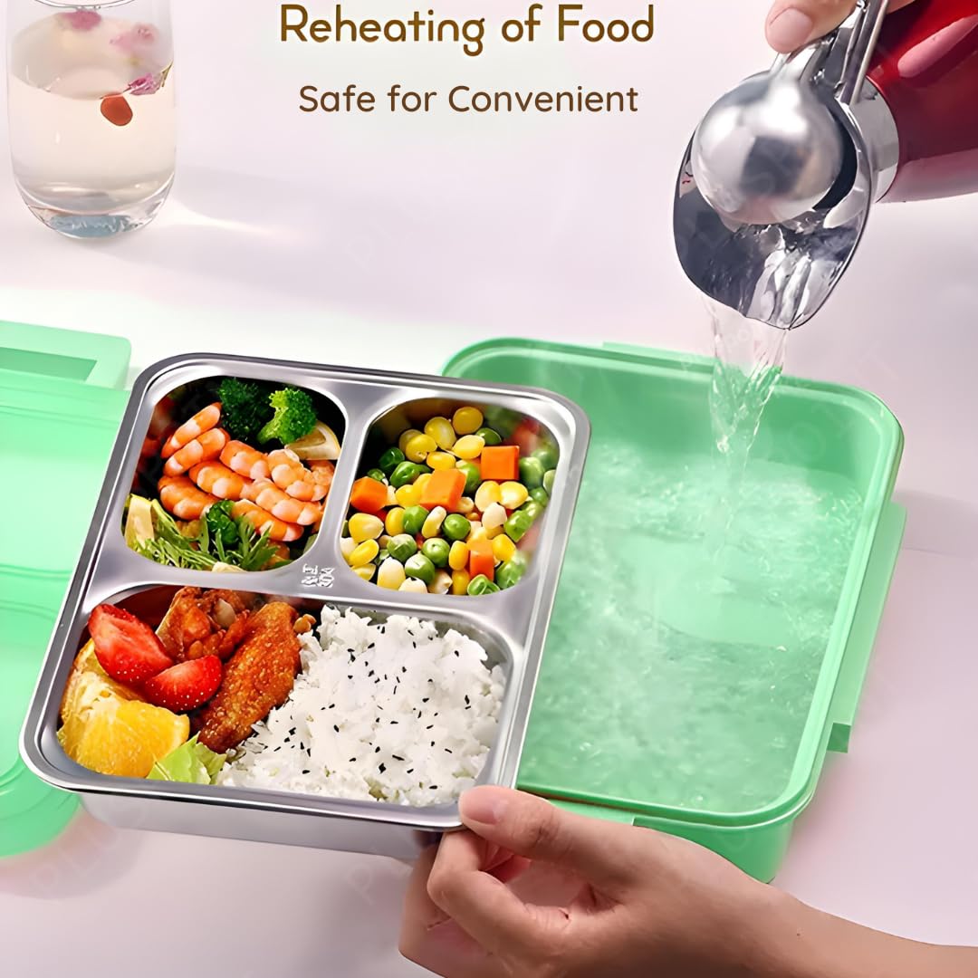 PLUSPOINT Bento Lunch Box Insulated Air Tight Portable Lunch Box with Utensils, Stainless Steel Lunch Box with Containers, Leak Proof Bento Box for Kids, Adults, Men Women (Pink)