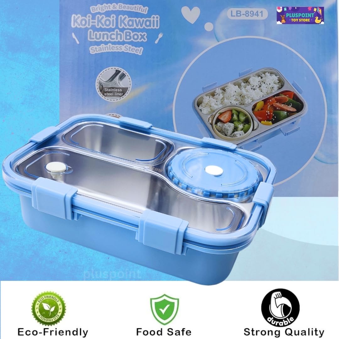 PLUSPOINT Bento Lunch Box Insulated Air Tight Portable Lunch Box with Utensils, Stainless Steel Lunch Box with Containers, Leak Proof Bento Box for Kids, Adults, Men Women (Pink)