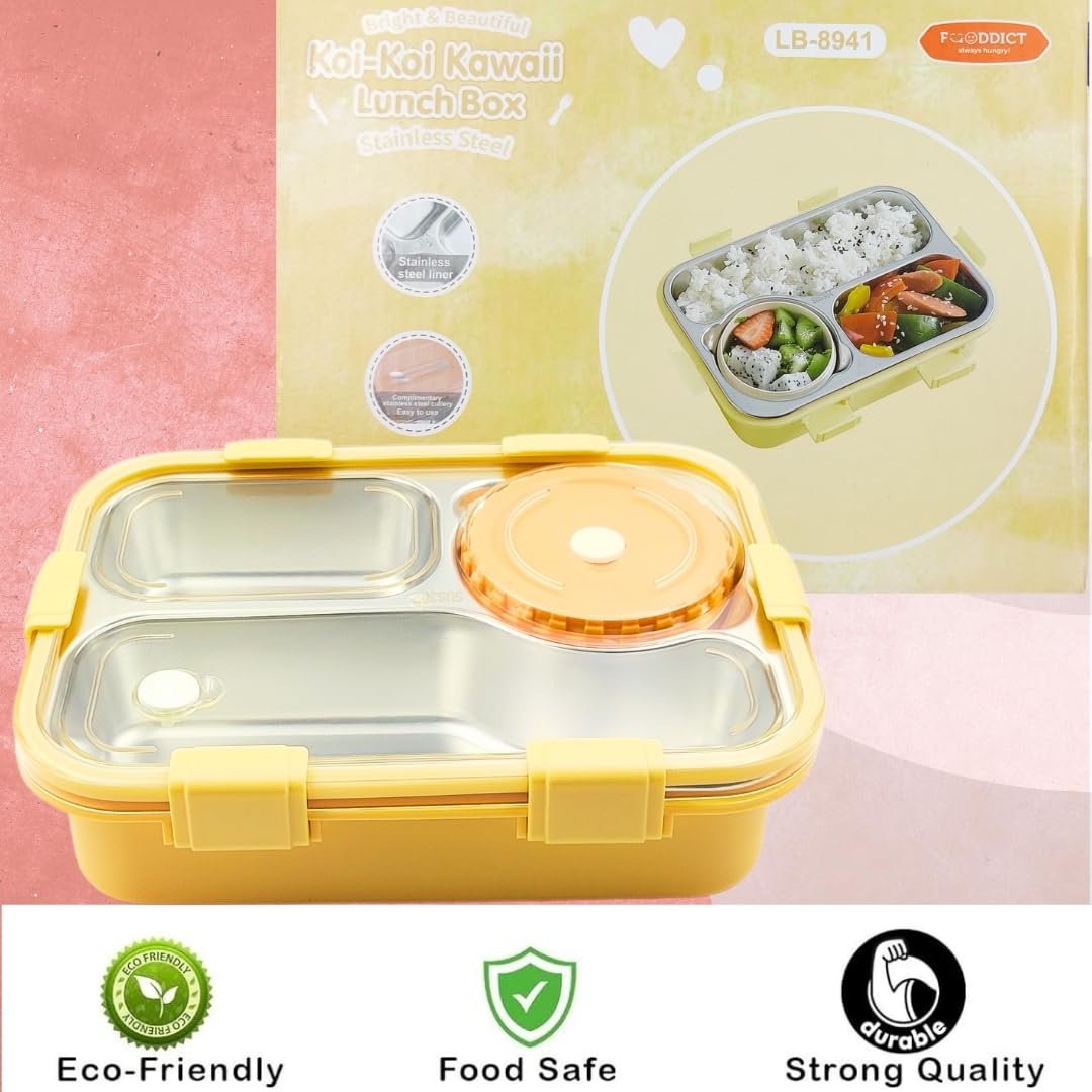 PLUSPOINT Bento Lunch Box Insulated Air Tight Portable Lunch Box with Utensils, Stainless Steel Lunch Box with Containers, Leak Proof Bento Box for Kids, Adults, Men Women (Pink)