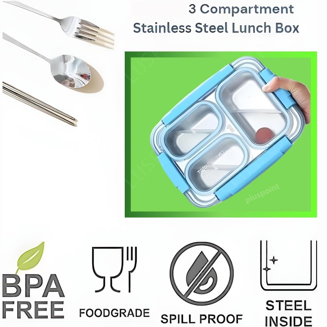 PLUSPOINT Bento Lunch Box Insulated Air Tight Portable Lunch Box with Utensils, Stainless Steel Lunch Box with Containers, Leak Proof Bento Box for Kids, Adults, Men Women (Pink)