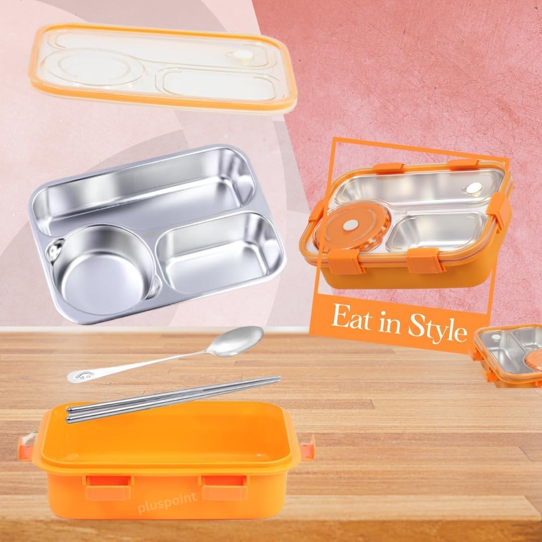 PLUSPOINT Bento Lunch Box Insulated Air Tight Portable Lunch Box with Utensils, Stainless Steel Lunch Box with Containers, Leak Proof Bento Box for Kids, Adults, Men Women (Pink)