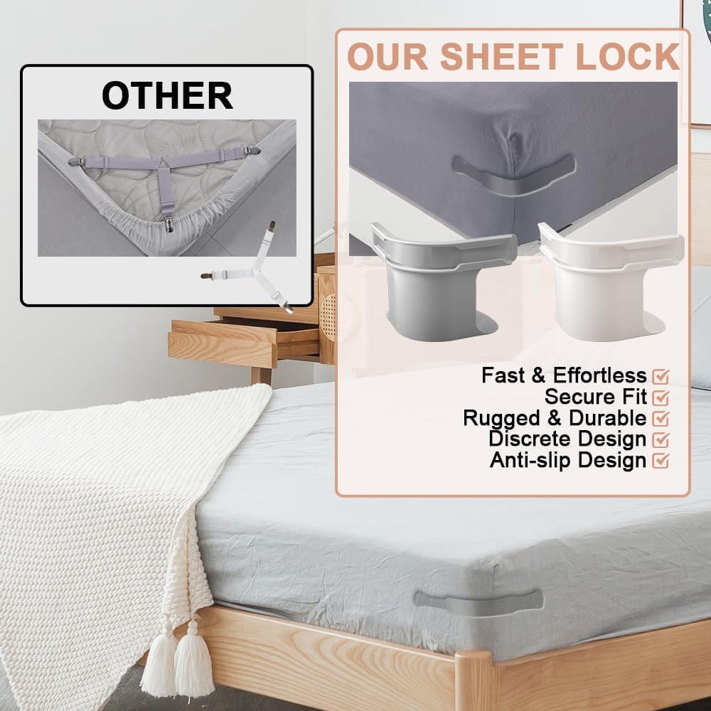 DOKMOE 4pcs Bed Sheet Holder Fitted Sheet Straps, Keep Sheets in Place, Heavy Duty Fitted Sheet Holder for Bedsheets, Mattress Protector.
