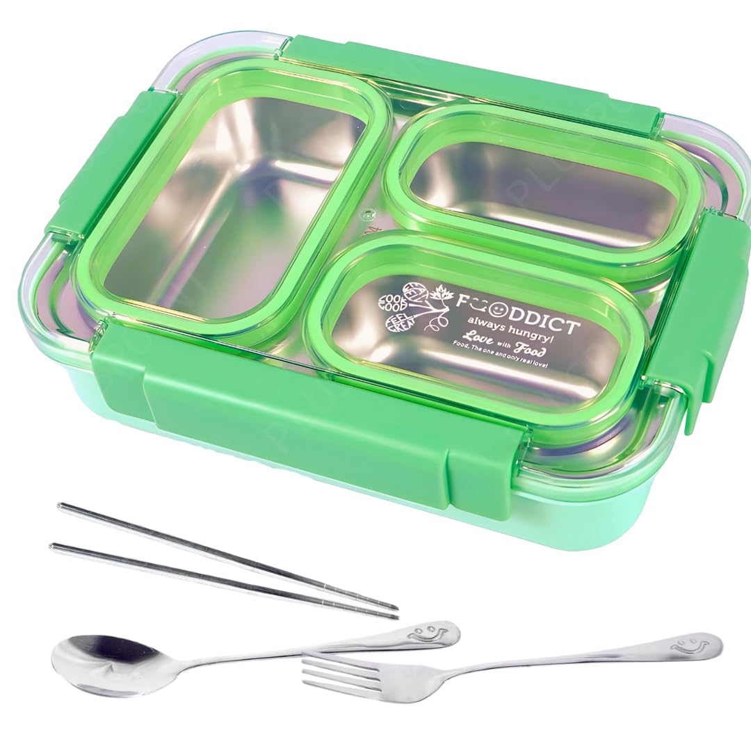 PLUSPOINT Bento Lunch Box Insulated Air Tight Portable Lunch Box with Utensils, Stainless Steel Lunch Box with Containers, Leak Proof Bento Box for Kids, Adults, Men Women (Pink)