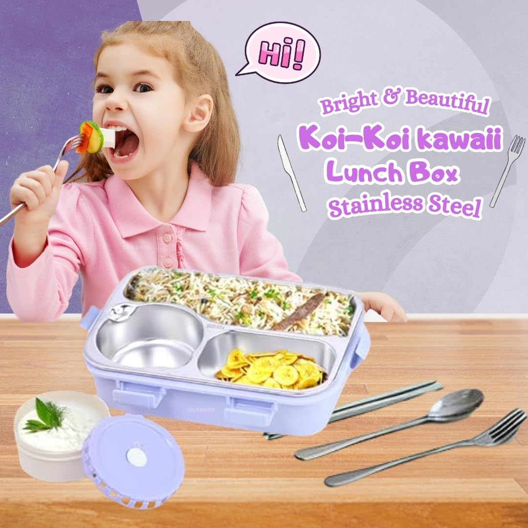 PLUSPOINT Bento Lunch Box Insulated Air Tight Portable Lunch Box with Utensils, Stainless Steel Lunch Box with Containers, Leak Proof Bento Box for Kids, Adults, Men Women (Pink)