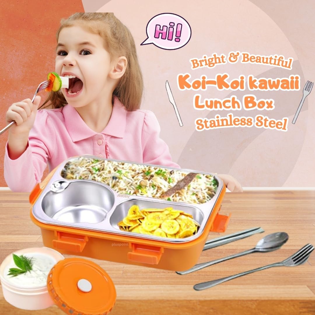 PLUSPOINT Bento Lunch Box Insulated Air Tight Portable Lunch Box with Utensils, Stainless Steel Lunch Box with Containers, Leak Proof Bento Box for Kids, Adults, Men Women (Pink)