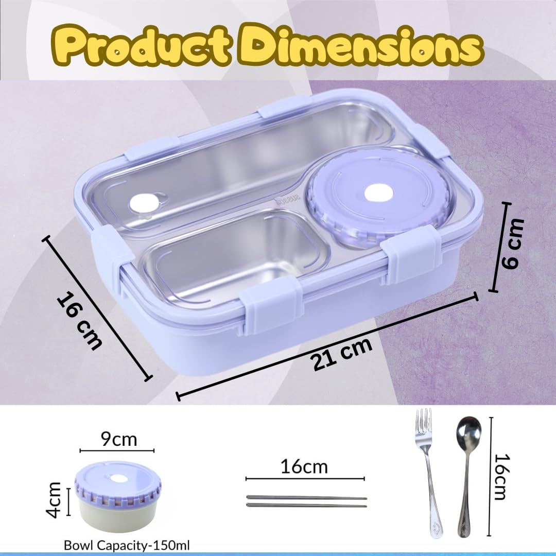 PLUSPOINT Bento Lunch Box Insulated Air Tight Portable Lunch Box with Utensils, Stainless Steel Lunch Box with Containers, Leak Proof Bento Box for Kids, Adults, Men Women (Pink)