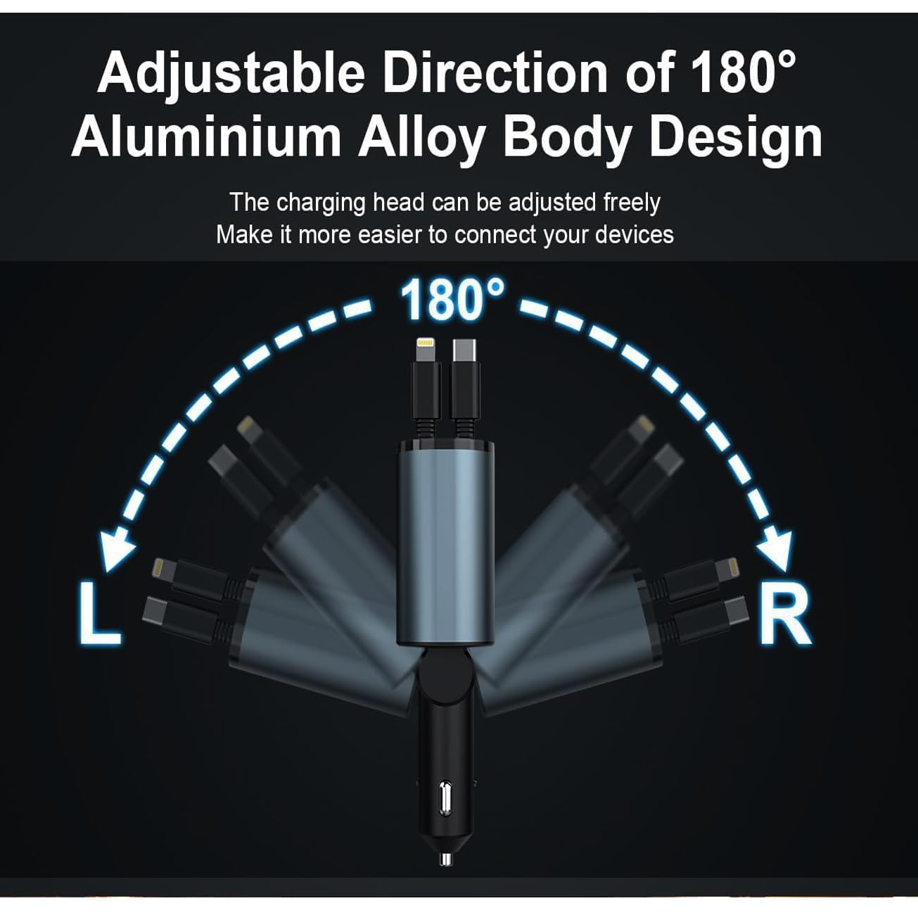 AILKIN 120W 4 in 1 RetractableSuper Fast Charge Car Charger