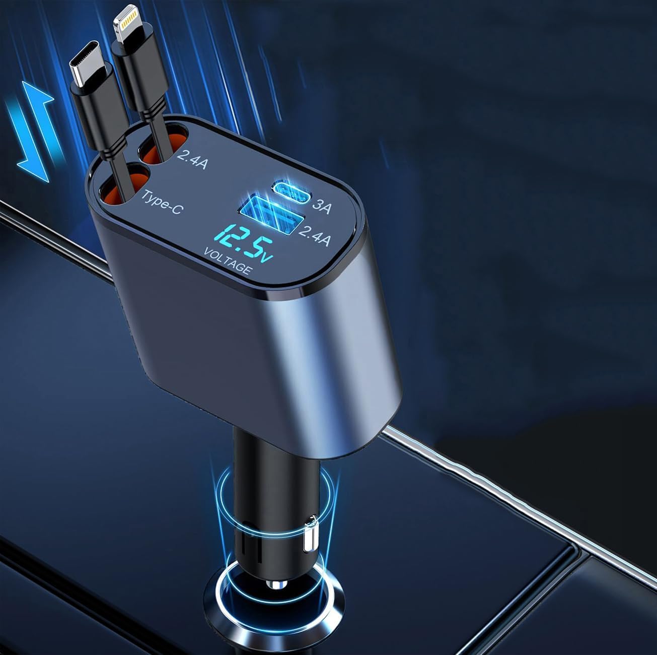 AILKIN 120W 4 in 1 RetractableSuper Fast Charge Car Charger