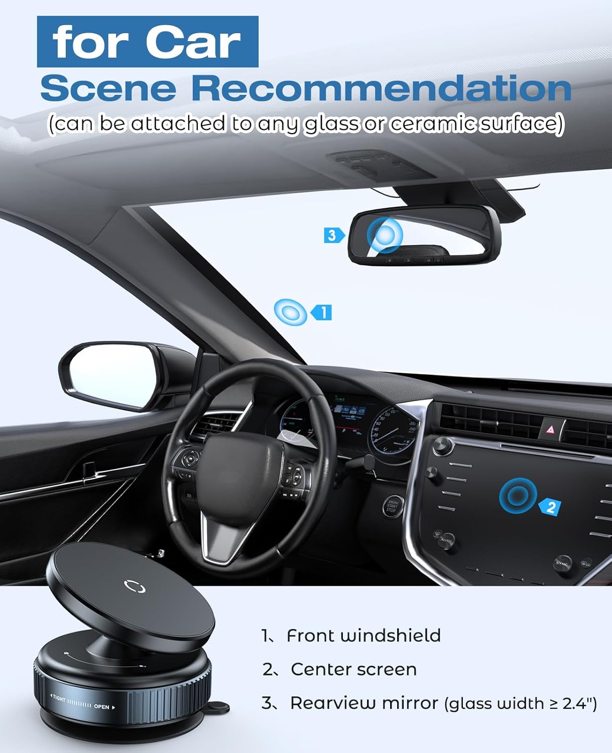 Magnetic Phone Holder for Car, 360°Adjustable Vacuum Suction Mount for Smooth Surface