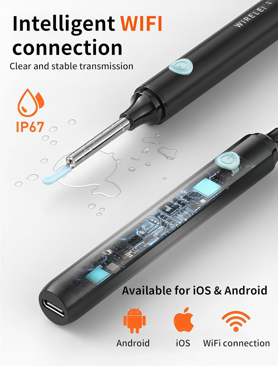 Ear Wax Removal Kit, 8MP Ear Camera with 6 LED Lights, WiFi Ear Wax Remover Otoscope with Ear Pick Set