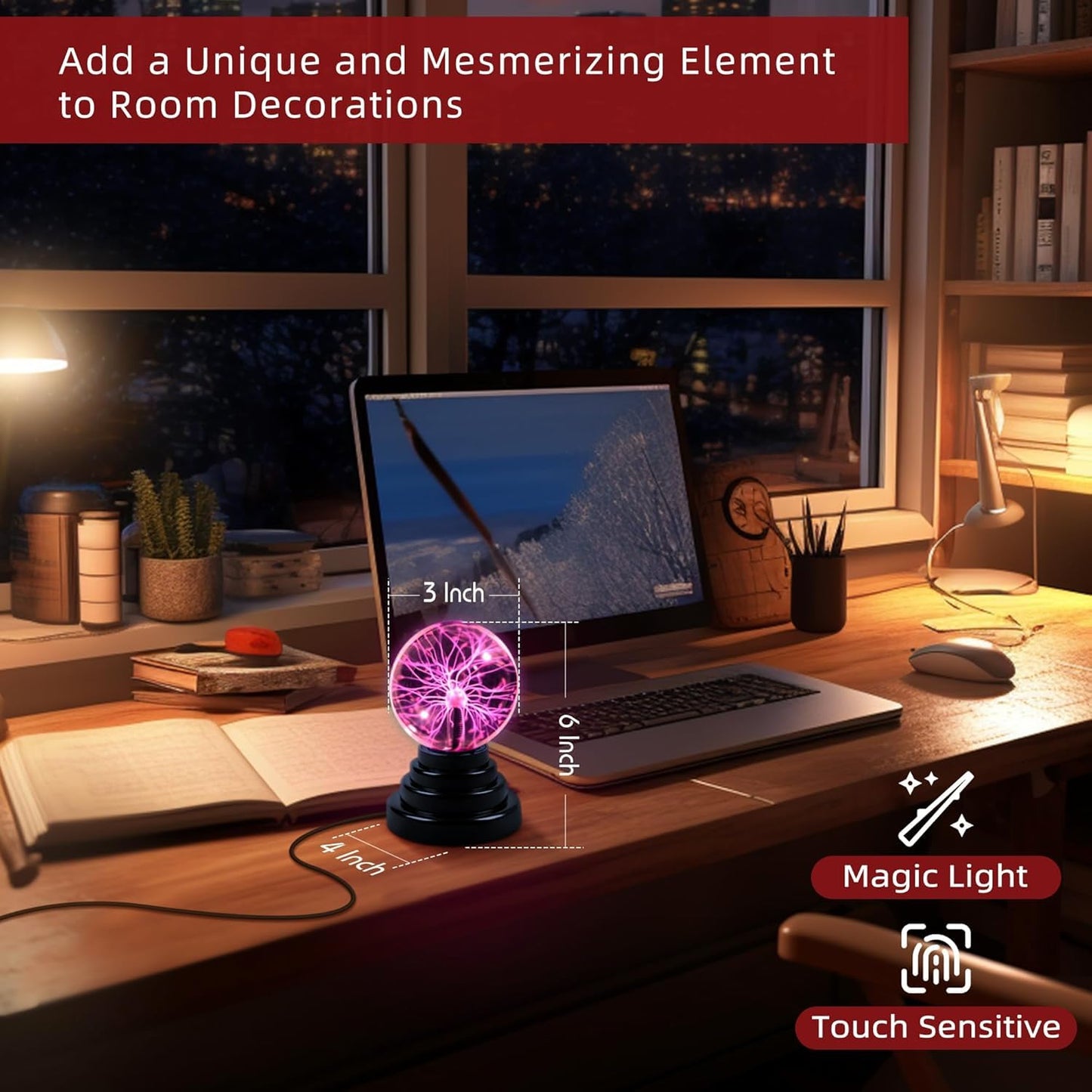 PUJI Plasma Globe Lamp - Touch and Sound Sensitive Lightning, Electric Ball Interactive Novelty Toy, Bedroom & Desktop Home Décor, Tesla Coil Light Orb