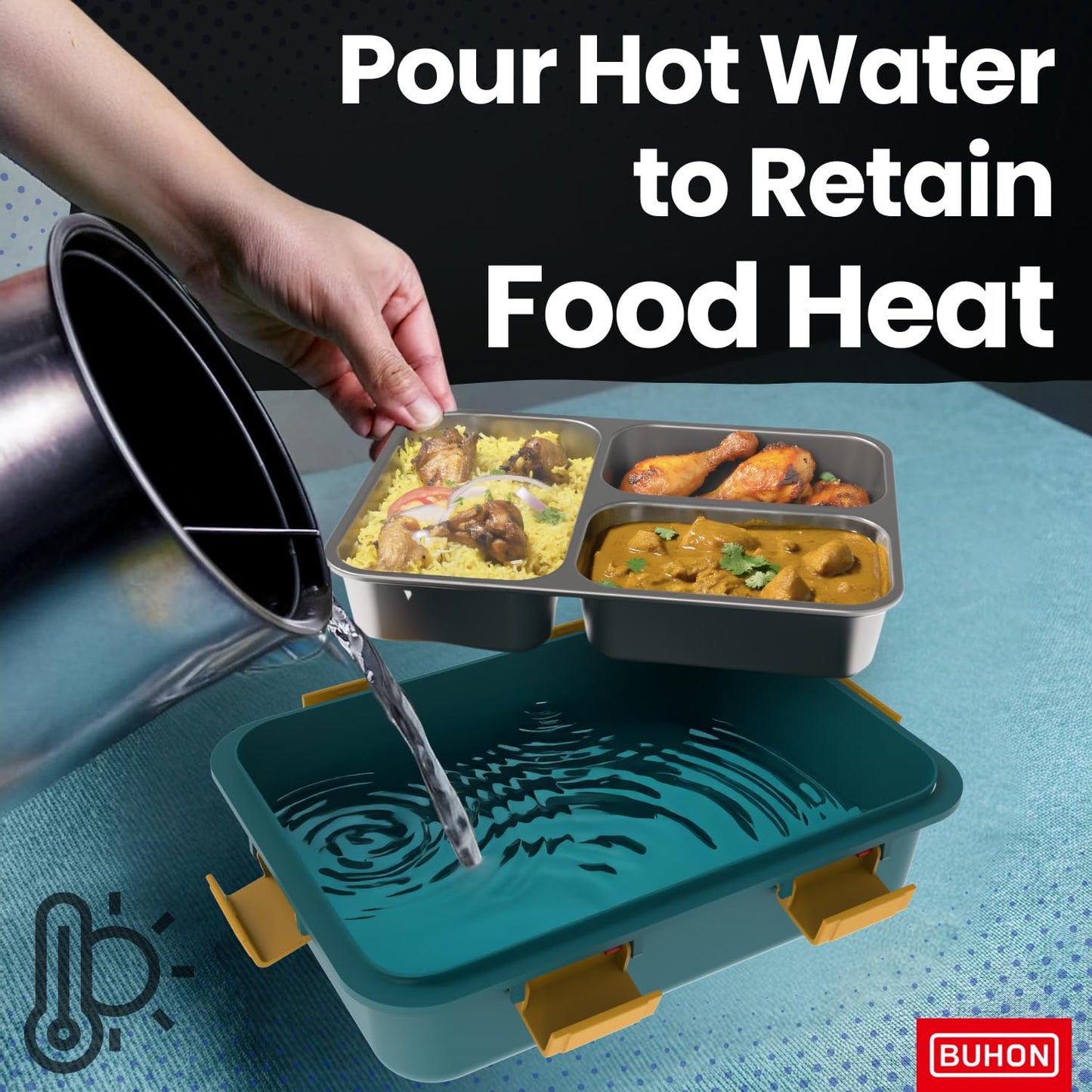 BUHON Lunch Box for Adults - Lunch Box for Kids - with Spoon,Fork & Chopsticks - Stainless Steel Lunch Box with 3 Compartment - Durable Perfect Size for On-The-Go Meal, BPA-Free 800 ml (Pink)