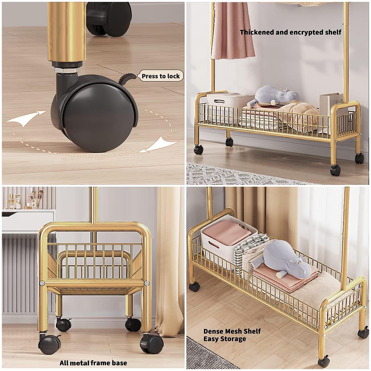 Lukzer MGR-002 2-Bottom Cloth Stand & Garment Rack – Metal Clothes Organizer with Wheels | Space-Saving Storage for Bedroom, Bathroom & Office | Single Rod & Mesh Design (173 x 90 x 34 cm, White)